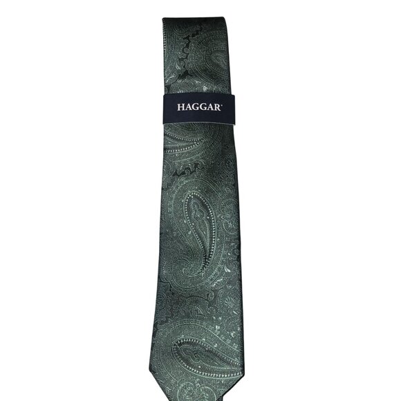 Haggar Mens Paisley Sage Green Tie One Size 100% Polyester New With Tags Stylish - Picture 1 of 5